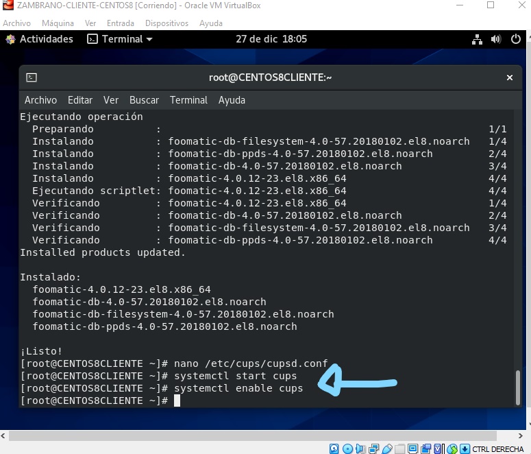 Instalación del servicio CUPS en CentOS 8 Cliente