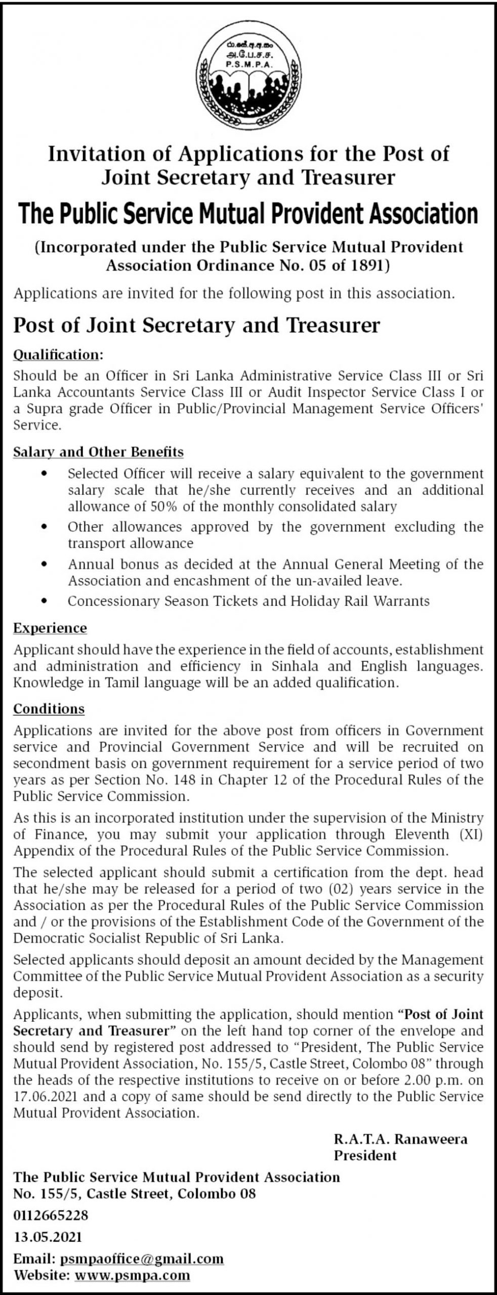 joint secretary and treasurer The public services mutual provident