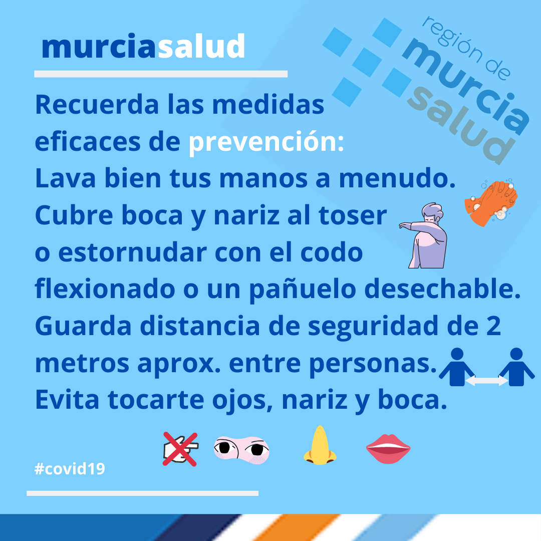 RECUERDA: Lava tus Manos,Guarda la distancia de seguridad,No te toques Ojos, Nariz y Boca,.....