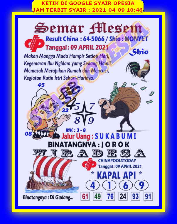 29 Syair sdy opesia 9 april 2021