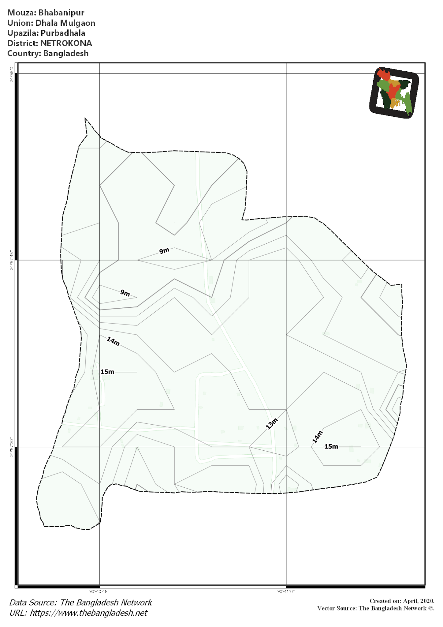 Map of Bhabanipur Mouza of Purbadhala Upazila, NETROKONA, Bangladesh.