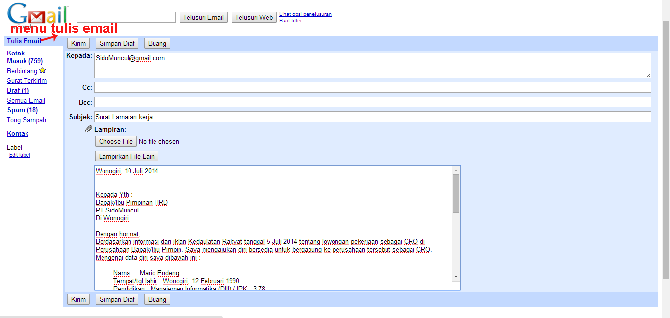 SURAT LAMARAN KERJA VIA EMAIL YANG BAIK DAN BENAR - CONTOH SURAT ...
