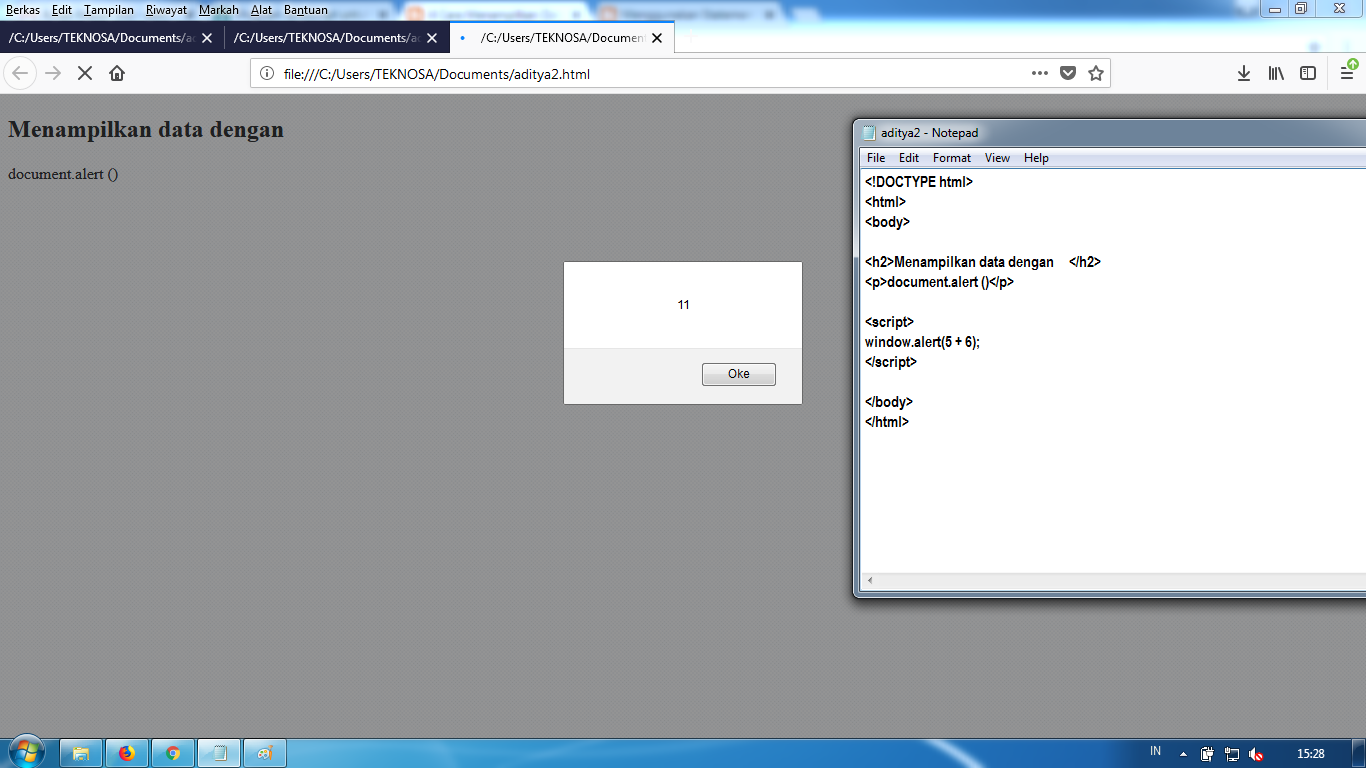 CARA MENAMPILKAN JAVASCRIPT DENGAN 3 CARA
