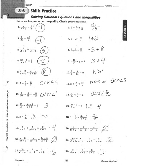 8 6 Solving Rational Equations Worksheet Answers