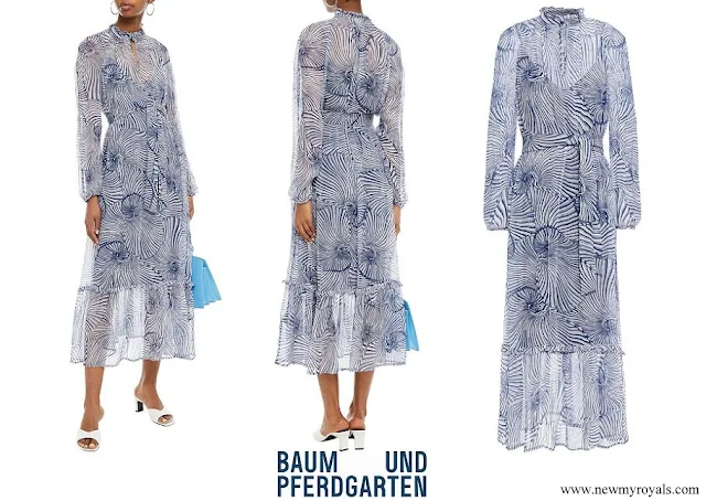 Crown Princess Victoria wore Baum Und Pferdgarten Antoinette belted printed georgette midi dress