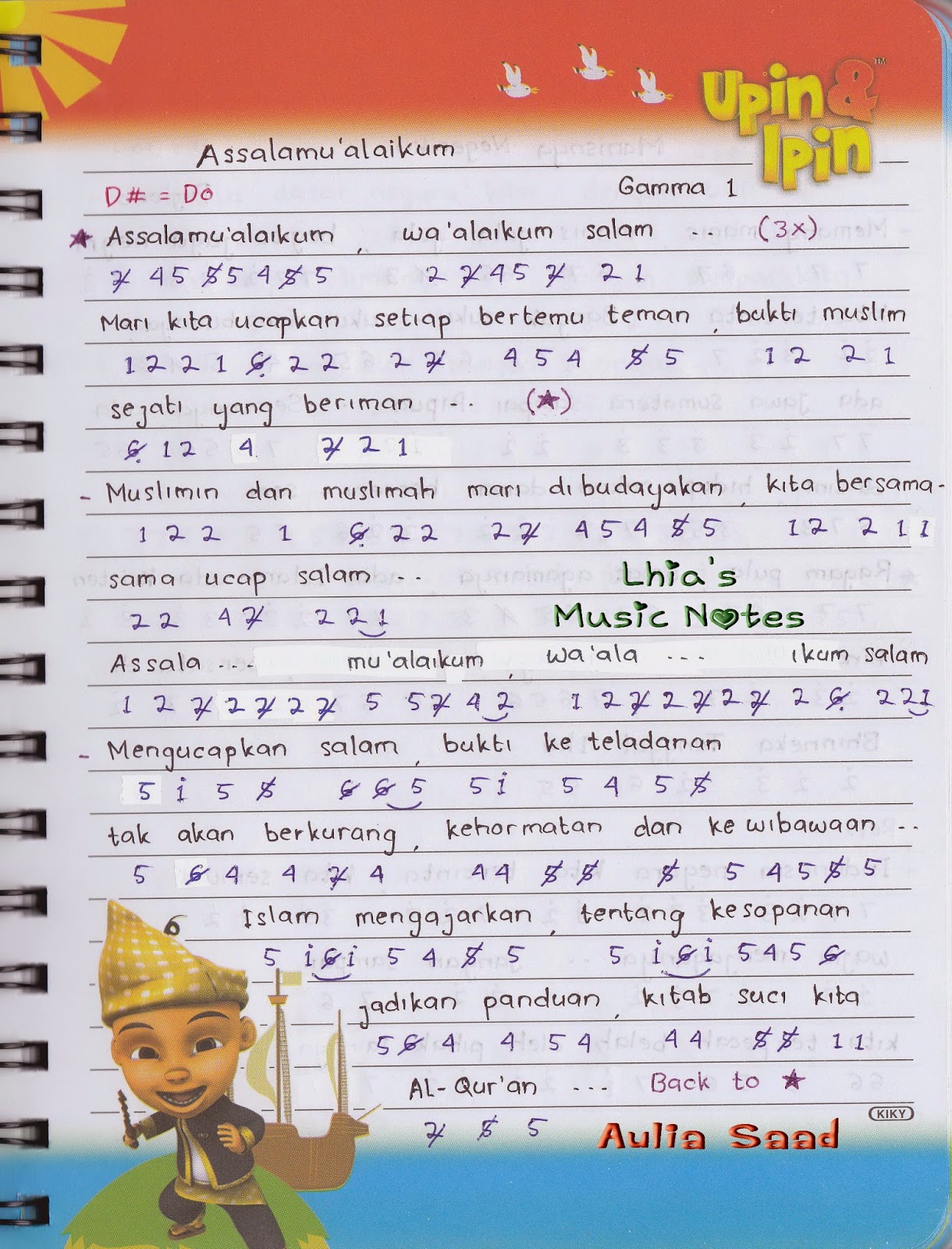 Not Angka : Gamma 1 - Assalamu'alaikum | Aulia's World