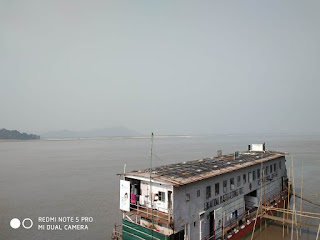The pump boat docked at the Brahmaputra port of National waterways
