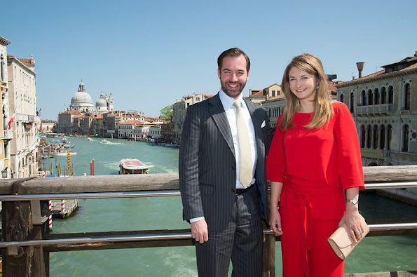 Crown Prince Guillaume of Luxembourg and Crown Princess Stéphanie of Luxembourg attend the opening of the Luxembourg pavilion (Paradise of Luxembourg) 