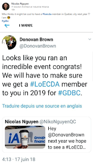 Screenshot of Donovan Brown&rsquo;s tweet mentioning that maybe the next year someone from his team will be in Quebec city.