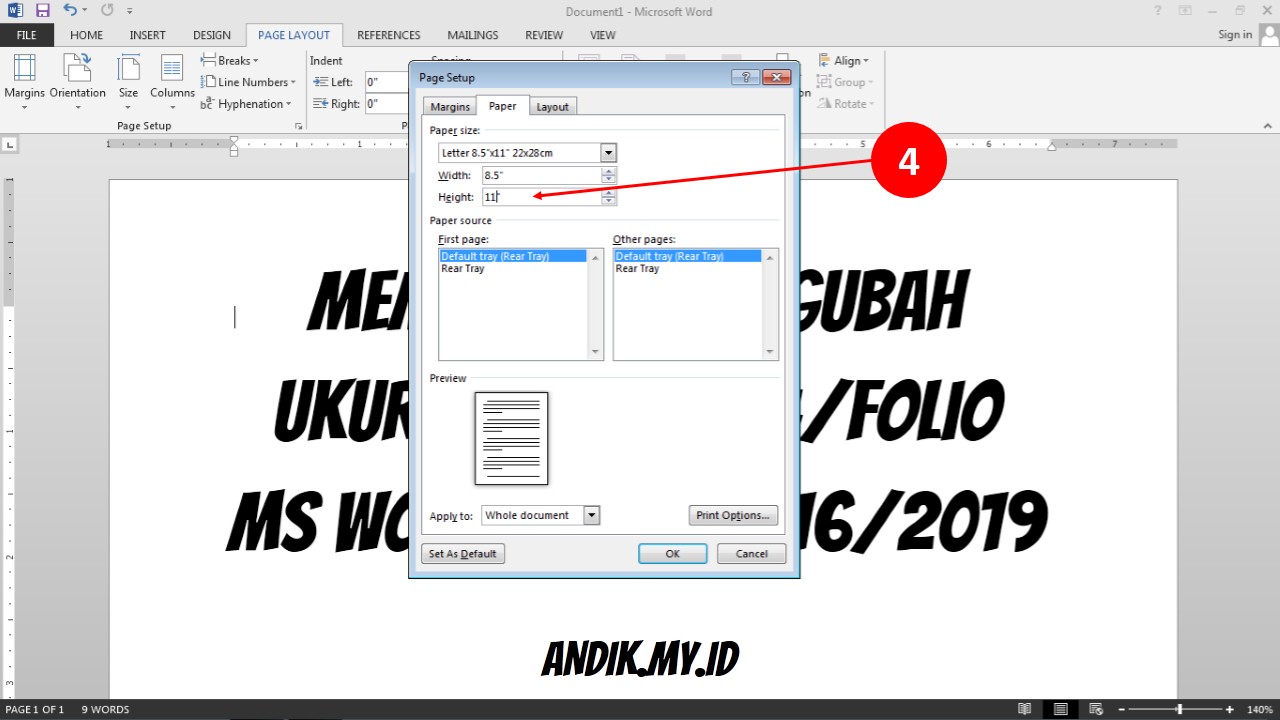 Membuat Mengubah Ukuran Halaman F4 Folio A4 A5 Microsoft Word 2013 Andik My Id