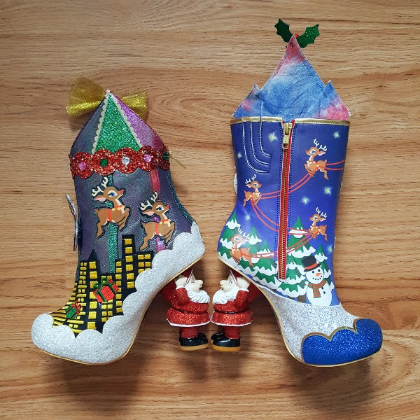 side by side comparison of Irregular Choice Sleigh Ride and Santas Workshop boots