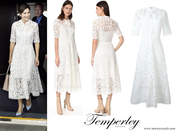 Crown Princess Mary wore Temperley London Berry Lace Neck-Tie Dress