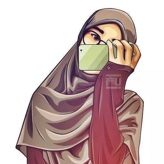Gambar kartun muslimah bercadar berkacamata
