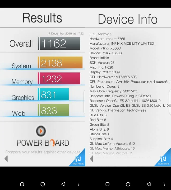 Benchmark Basemark OS II Infinix Hot 8