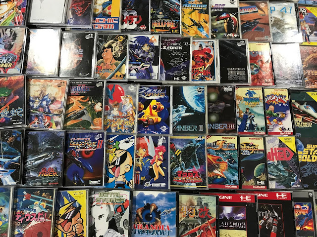 My PC Engine shmups laid out on a table.