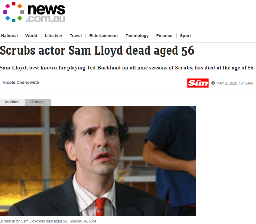Just Watching the Wheels Go Round Scrubs Actor Sam Lloyd Dies in 2020?