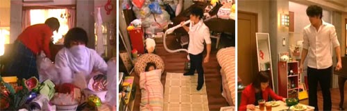 Chiaki going through Nodame's mess / Chiaki holding the vacuum / Chiaki serving Nodame dinner