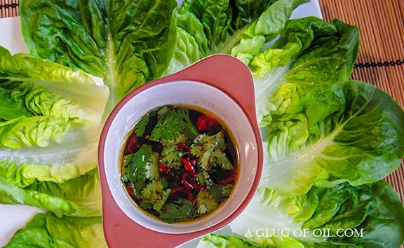 Gem lettuce with spicy dipping sauce