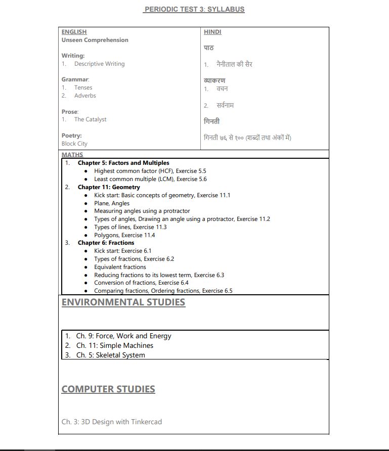GRADE 5 PERIODIC TEST 3 SYLLABUS