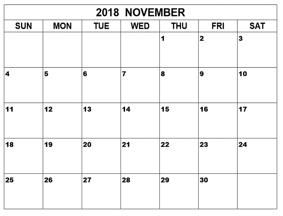 November 2018 Blank Calendar Template