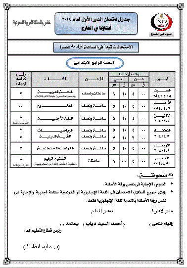 جداول امتحانات من الصف الأول الابتدائى إلى الصف الثانى الثانوى الترم الثانى 2014 للسعودية 4