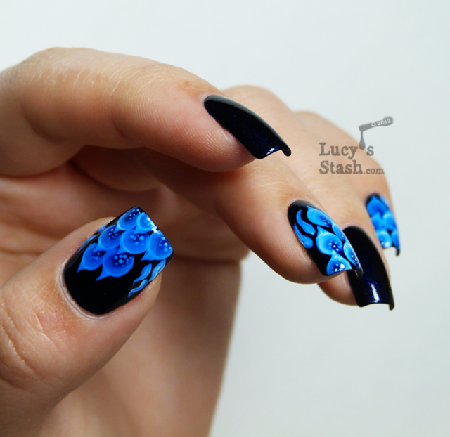 Lucy's Stash - Blue fire one stroke nail art
