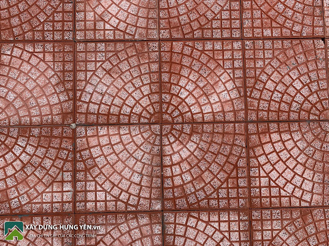 Gạch Lát Vỉa Hè TERRAZZO Rẻ Quạt màu đỏ tại công trình nhà văn hóa xã Đoàn Đào - Phù Cừ