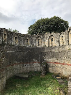A picture of the interior walls of the Multangular Tower.  At the foot of the tower is grass and a few old, stone coffins dating from Roman times.  Photo by Kevin Nosferatu for the Skulferatu Project.