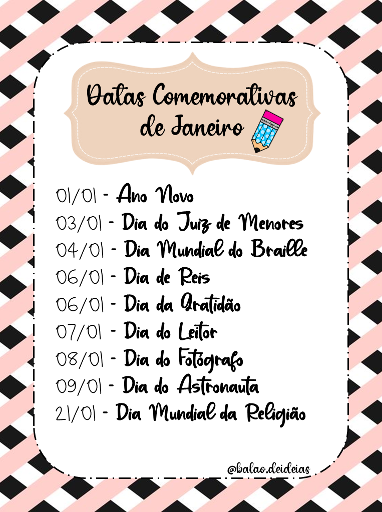 DATAS COMEMORATIVAS DE JANEIRO Balão de Ideias