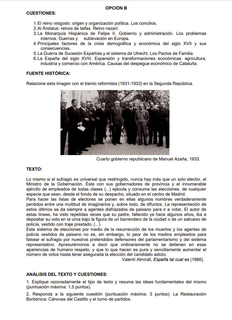 Examen de Historia de España. EvAU