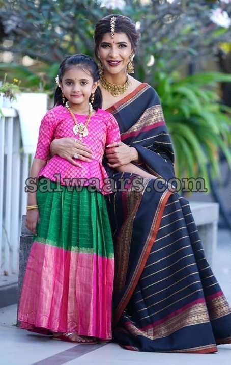 Lakshmi Manchu Daughter Green Silk Lehenga - Indian Dresses