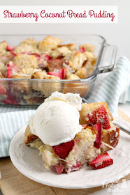 The sweetness of strawberries comes together perfectly with the creaminess of coconut in this easy to make Strawberry Coconut Bread Pudding.