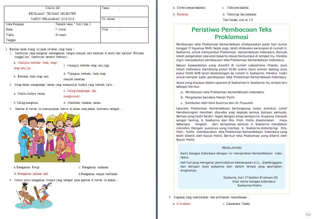 Soal Tema 3 Kelas 5