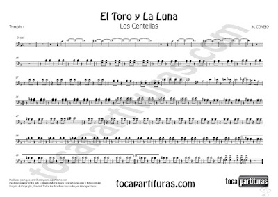 Partitura de El Toro y la Luna para Trombón 1º (Euphonium) Sheet Music for Trombone and Euphonium in bass clef 