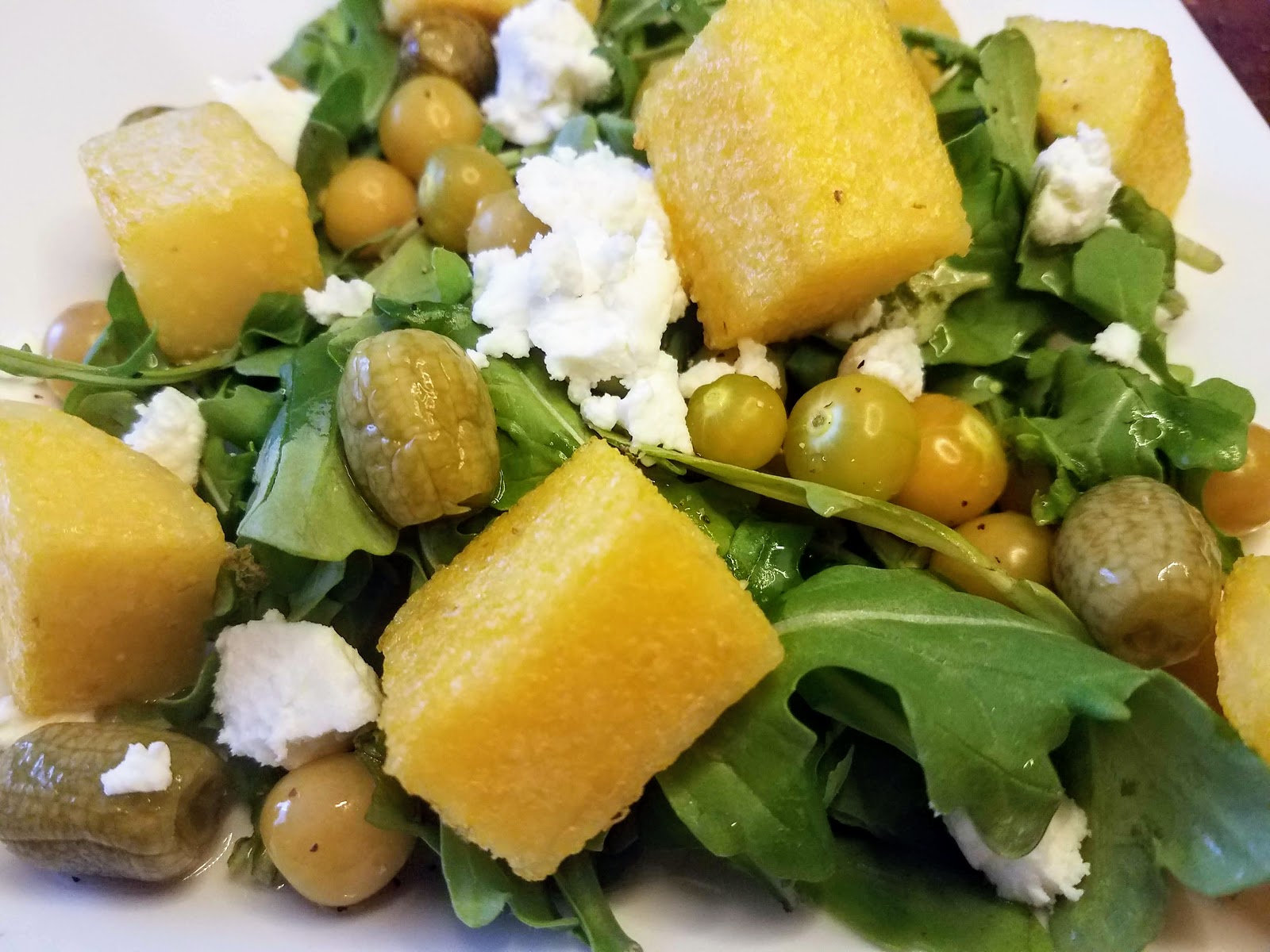 Ground Cherry Salad with Polenta Croutons