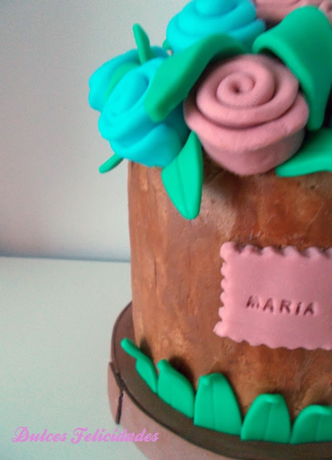 Tarta maceta de rosas