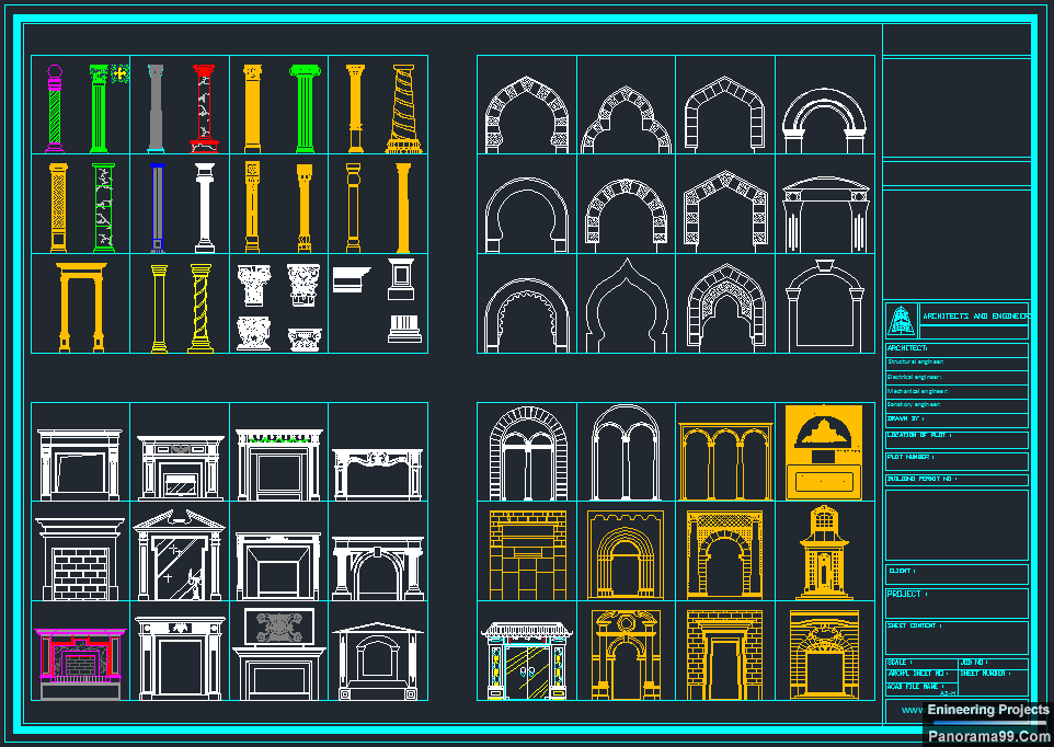 Block255) Columns and Arches Blocks in Autocad dwg file,