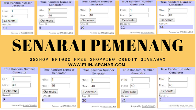 Senarai Pemenang SGshop RM1000 Free Shopping Credit Giveaway 
