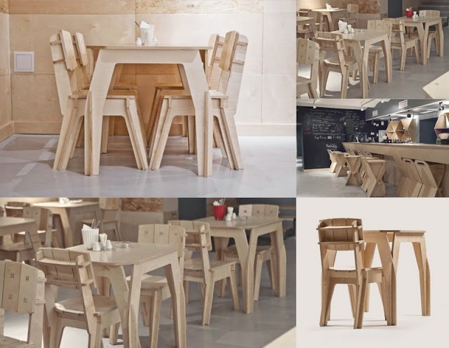 Plywood Cafe Furniture Set Chair Table [DXF] File