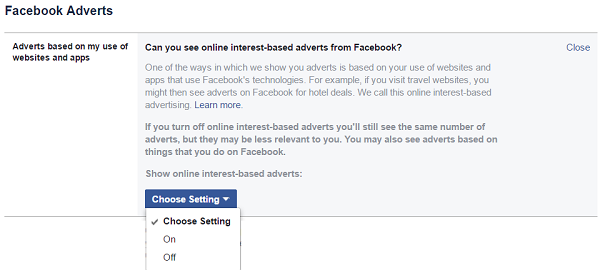 Facebookの広告設定を管理する