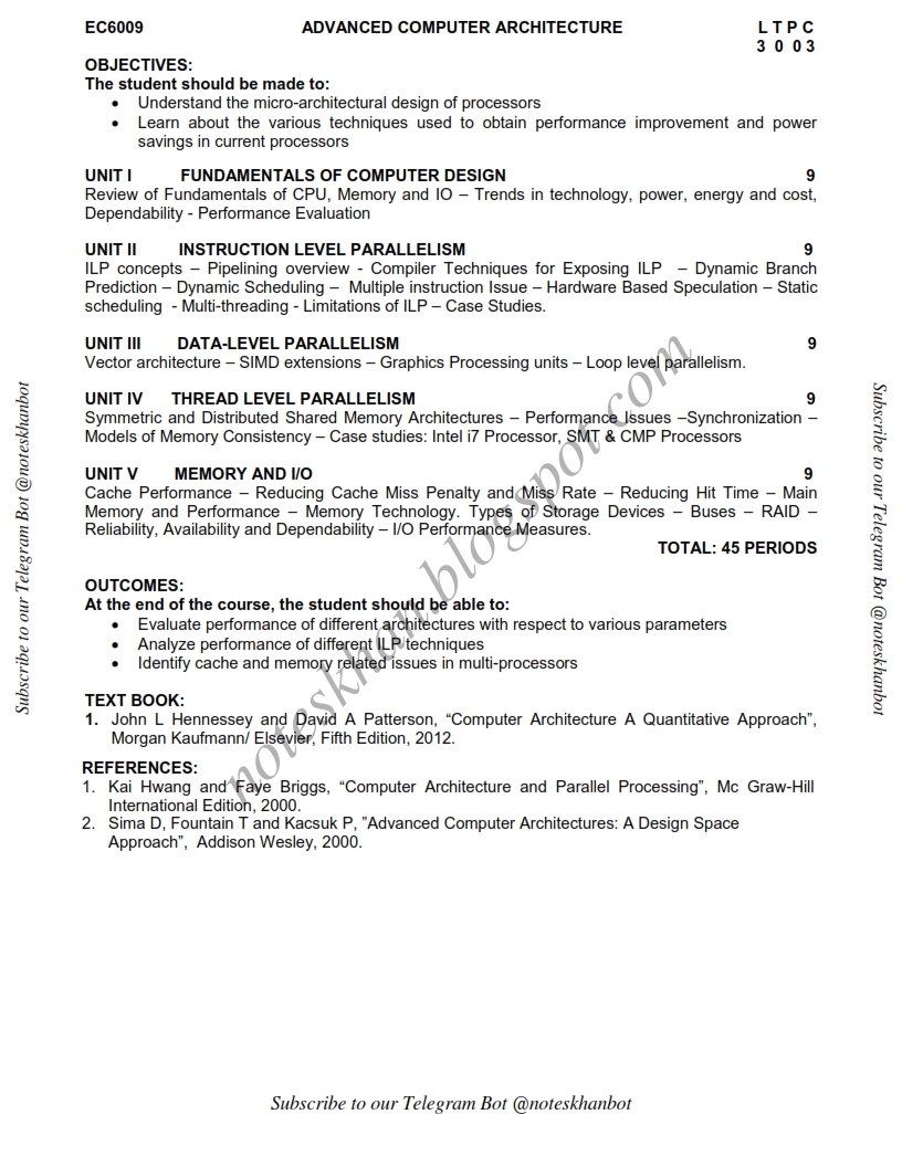 Ec6009 Advanced Computer ArchitectureSyllabusSemester VIIECEBEAnna