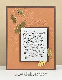 Tip for Embossing with Dies + Stampin' Up! Beauty of Tomorrow Embossed Leaves Card ~ July-December 2021 Stampin' Up! Mini Catalog ~ www.juliedavison.com #stampinup