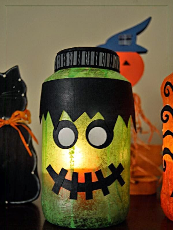 Make Halloween Frankenstein Luminary Jars