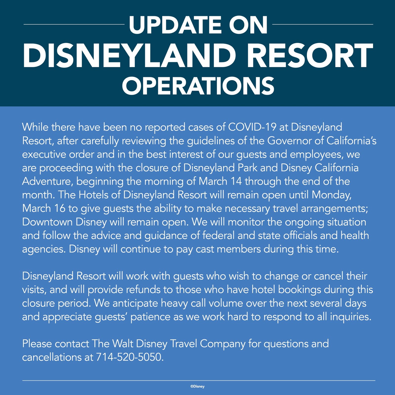 Disney Announces Closure of Disneyland, Walt Disney World, and