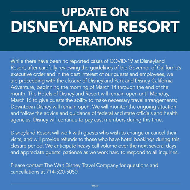 Closure of Disneyland, Walt Disney World, and Disneyland Paris Resorts