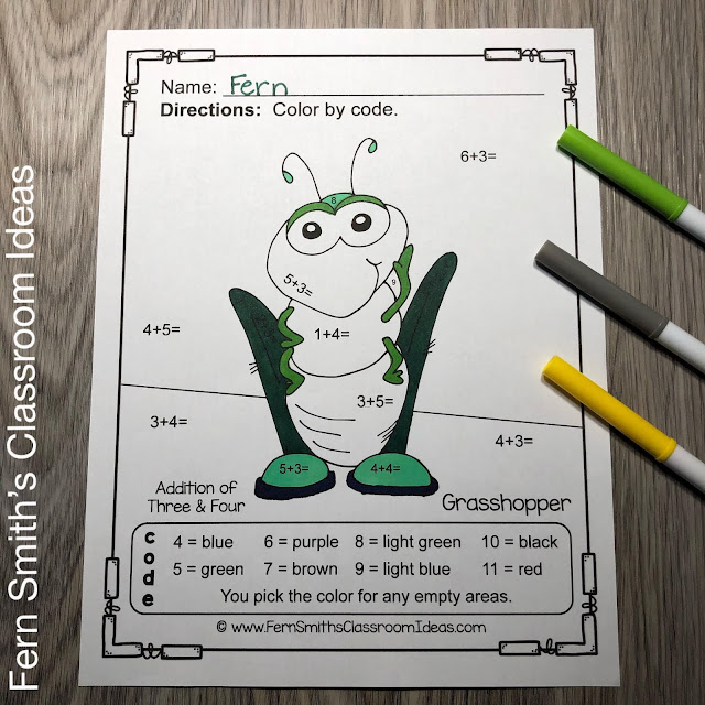 Spring Bug Fun Color By Number Addition and Subtraction Worksheets Bundle #FernSmithsClassroomIdeas