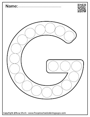 Letter G dot markers free preschool coloring pages ,learn alphabet ABC for toddlers