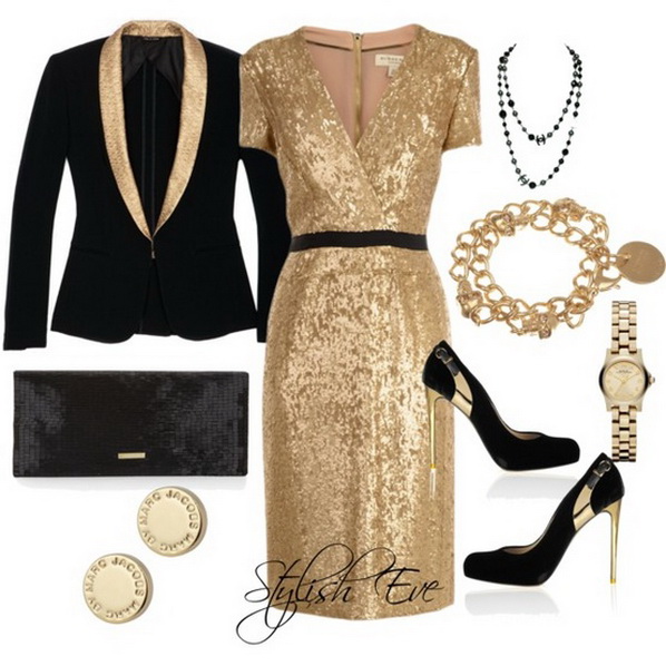 Gold look. Платье черное с золотым. Наряды чёрный с золотом. Бижутерия под золотистое платье. Черная одежда с золотом.
