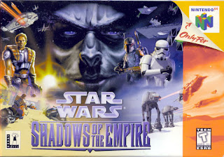 Arte gráfico externo del cartucho de Nintendo 64: Star Wars: Shadows of the Empire, 1996,