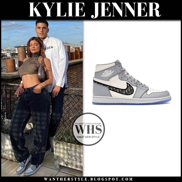 Kylie Jenner in Blue and White Jordan 1s with Dior Earrings – Footwear News